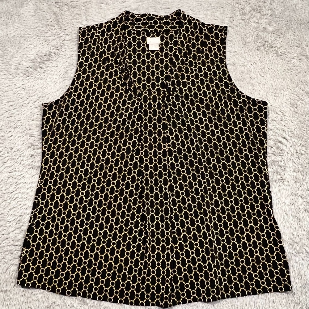 Chico's Sleeveless Blouse Top Black Gold Geometric V-Neck Career Women's 3 US XL
